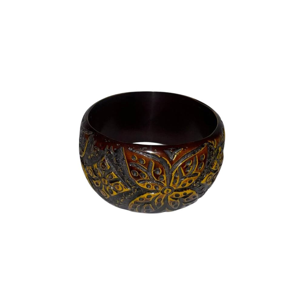 Iris Apfel & Bajalia Hand-Carved Amber Resin Bangle Bracelet Bold Statement